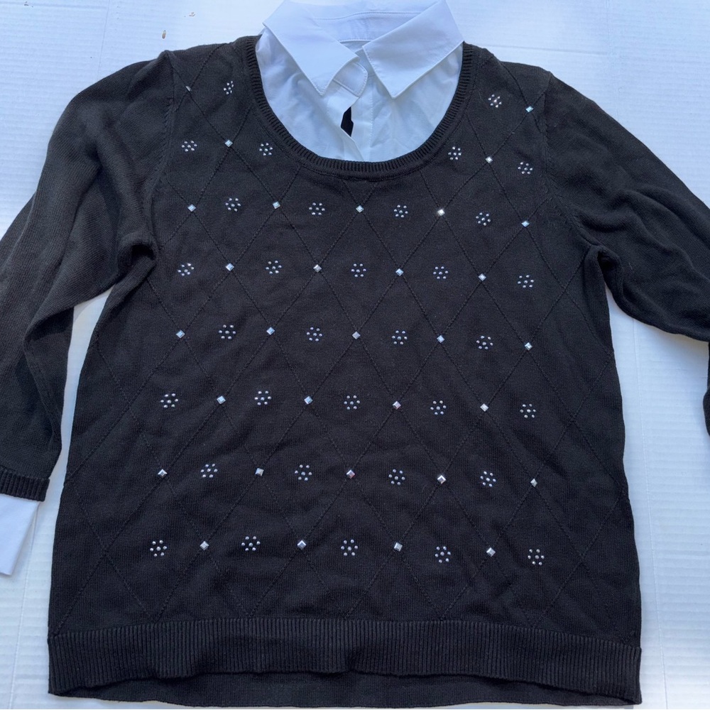 Alfred Dunner Black Sweater with White Detailing - Picture 3 of 6